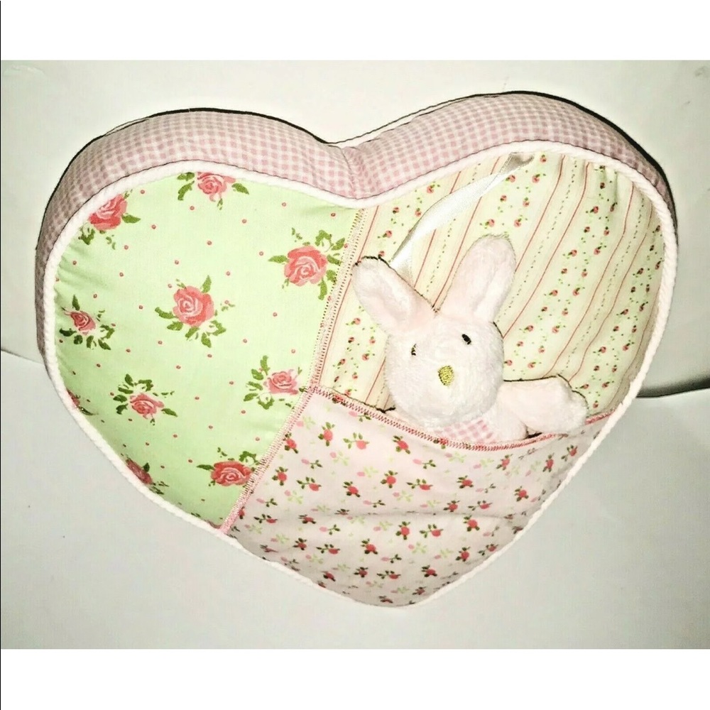 New Heart Pillow w/Bunny Rattle Attached - Picture 7 of 8